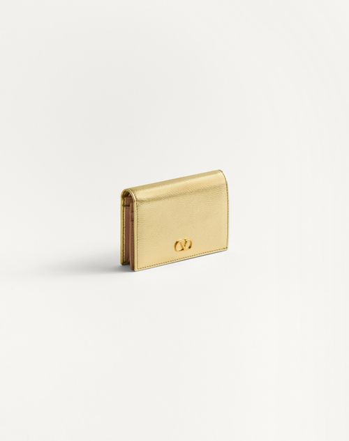 Valentino Garavani - Vlogo Signature Laminated Grainy Calfskin Wallet - Antique Brass - Woman - Wallets And Small Leather Goods