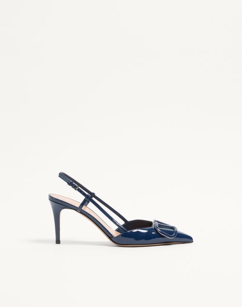 Valentino Garavani Vlogo Signature Patent Leather Slingback Pump 80mm Woman Blue 40
