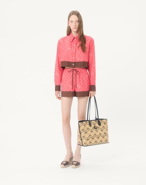 Valentino Garavani - Borsa Media Shopping Valentino Garavani In Rafia Con Motivo Geometrico - Naturale/nero - Donna - Borse Shopping