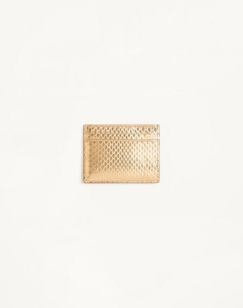 Valentino Garavani - Valentino Garavani Vlogo Signature Cardholder In Laminated Ayers - Antique Brass - Woman - Wallets And Small Leather Goods