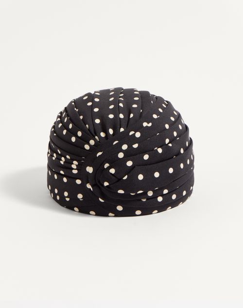 VALENTINO GARAVANI VALENTINO GARAVANI RIGID SILK TURBAN WITH POLKA DOT PRINT WOMAN BLACK/BIRCH/GOLD 58