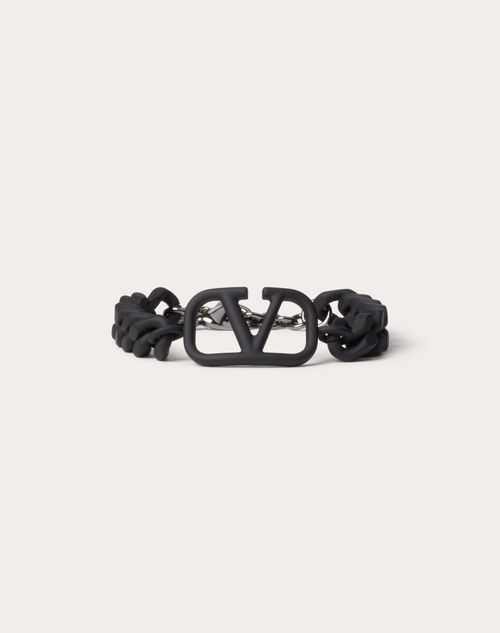 Valentino Garavani Vlogo Signature Metal Bracelet With Rubber-effect Finish In Black