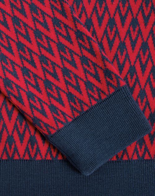 Valentino - Wool Sweater With Toute La V Jacquard Pattern - Navy/ Red - Man - Knitwear
