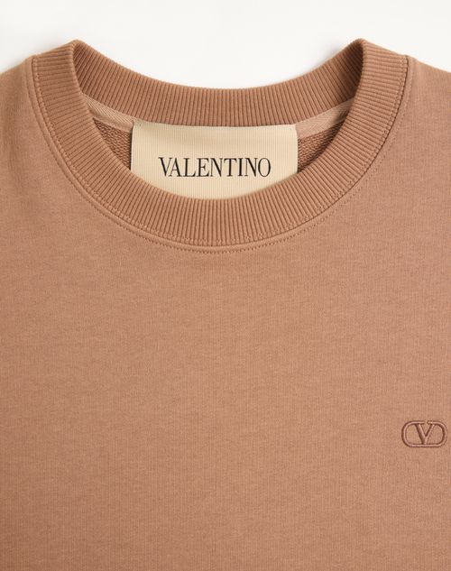 Valentino - Valentino Cotton Sweatshirt With Vlogo Embroidery - Beige - Man - T-shirts And Sweatshirts