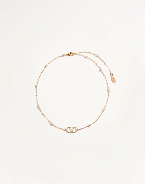 Valentino Garavani Mini Vlogo Signature Necklace In Metal And Swarovski Crystals Woman Gold/crystal Onesize