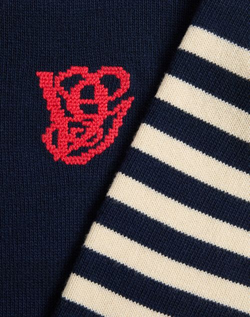 Valentino - Valentino Wool Sweater With Vg Embroidery - Navy/butter - Man - Knitwear