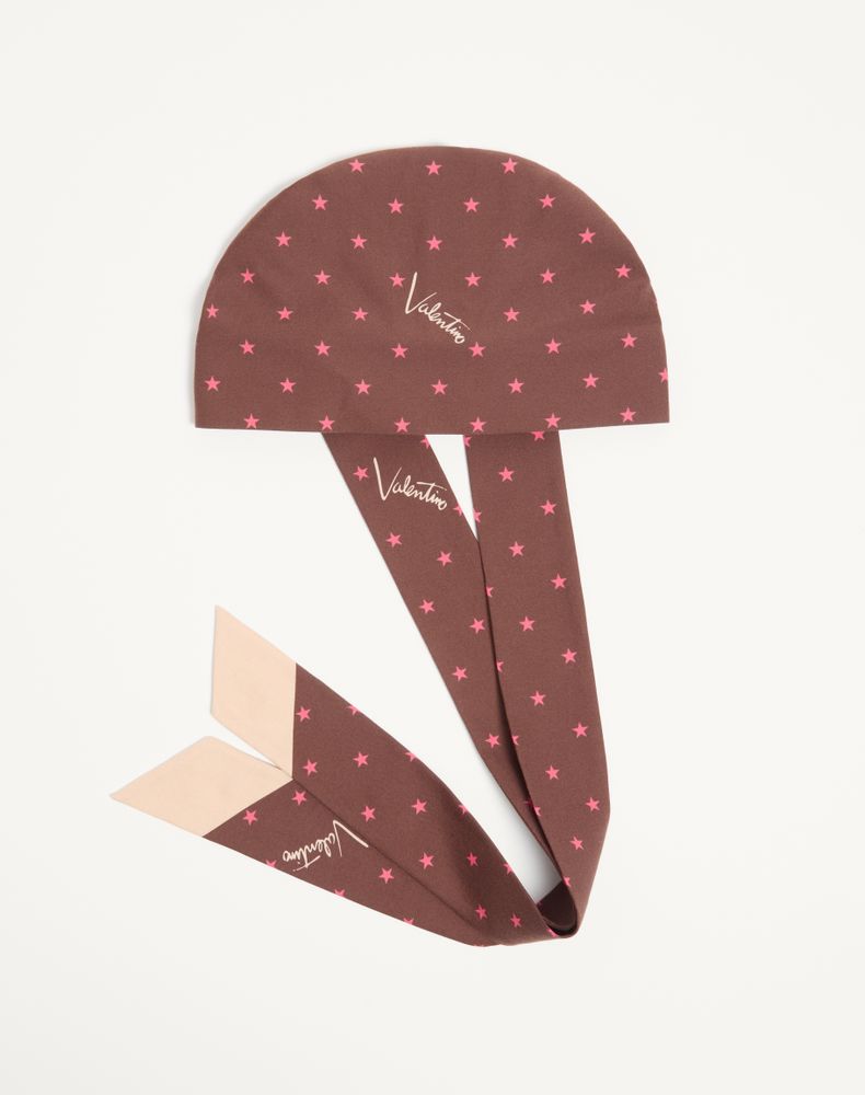 Valentino Garavani Women's Chocolate/Beige Stelline E Firma Starry Silk And Cotton Headband Woman Uni