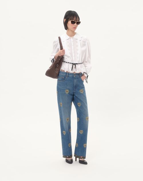 Valentino - Embroidered Denim Pants - Blue - Woman - Denim