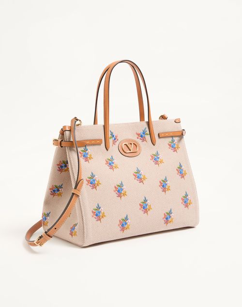 Valentino Garavani - Valentino Garavani Antibes Medium Shopping Bag In Embroidered Canvas - Natural/multicolor - Woman - Totes