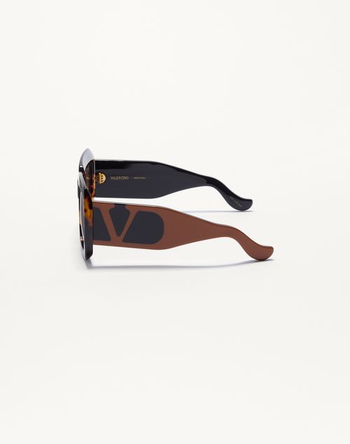 Valentino - Rectangular Acetate Eyewear - Ivory/black/brown - Woman - Eyewear