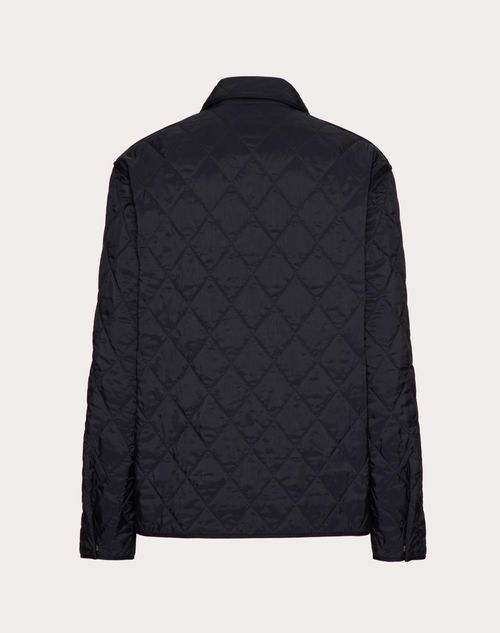 Valentino - Quilted Nylon Shirt Jacket With Metallic V Detail - Navy - Man - Outerwear