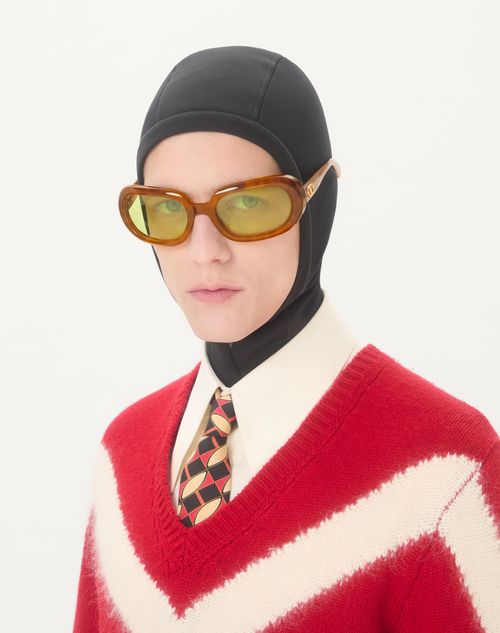 Valentino - Oval Wrap-around Acetate Frames - Medium Havana/acid Green - Unisex - Eyewear