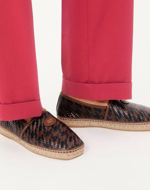 Valentino Garavani - Palm Avenue Houndstooth Espadrilles In Woven Leather - Bark Brown - Man - Loafers And Driver
