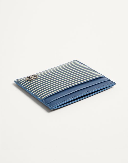 Valentino Garavani - Valentino Garavani Vlogo Signature Cardholder In Grainy Calfskin With Striped Print - Azure - Man - Wallets And Small Leather Goods
