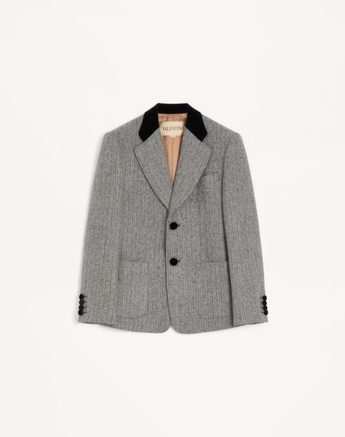 Valentino Valentino Single-breasted Wool Jacket In Chevron Pattern Man White/ Black 54