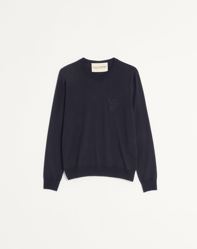 Valentino Men's Dark Blue Wool Jumper With Vg Embroidery Man Xs