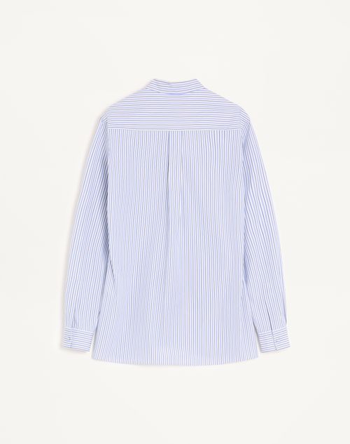 Valentino - スカーフカラー＆ Vロゴエンブロイダリー コットンポプリン シャツ - アジュールブルー/ホワイト - メンズ - シャツ