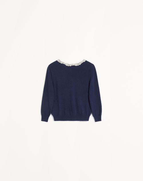 Valentino - Embroidered Cardigan With Lace Inserts - Blue/ivory - Woman - Knitwear
