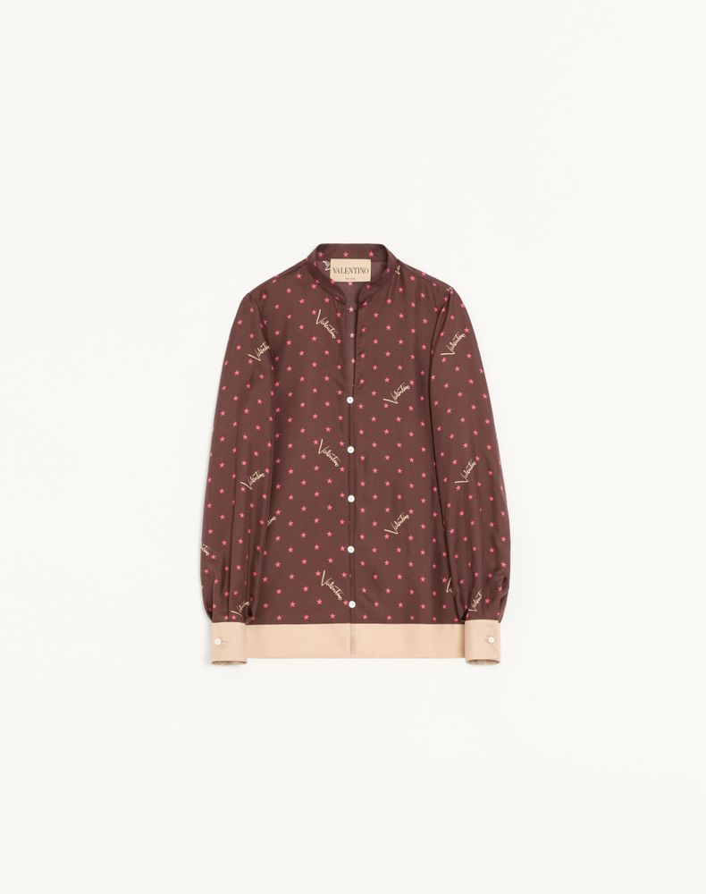 Valentino Women's Chocolate/Beige Stelline Firma Starry Twill Shirt Woman 48