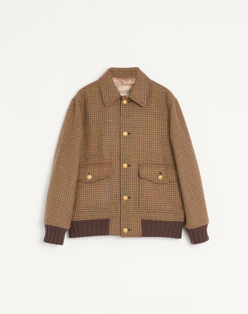 Valentino Men's Brown Wool Bomber Jacket With Houndstooth Pattern Man 48
