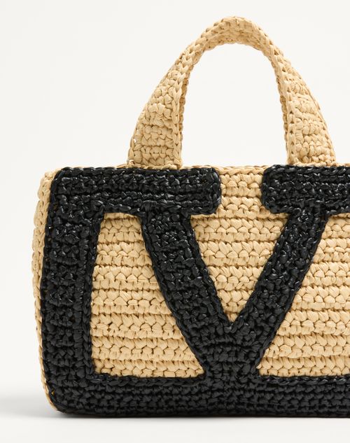 Valentino Garavani - Valentino Garavani Viva Superstar Small Shopping Bag In Raffia - Natural - Woman - Totes