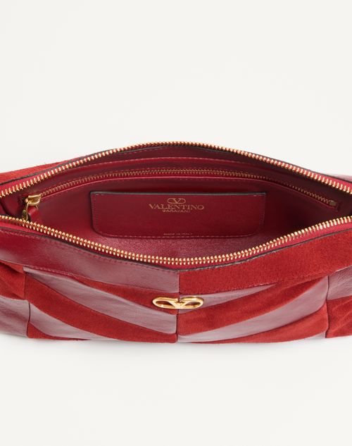 Valentino Garavani - 발렌티노 가라바니 판테아 스웨이드 & 나파 쉐브론 패턴 스몰 숄더백 - 레드 - 여성 - 숄더백