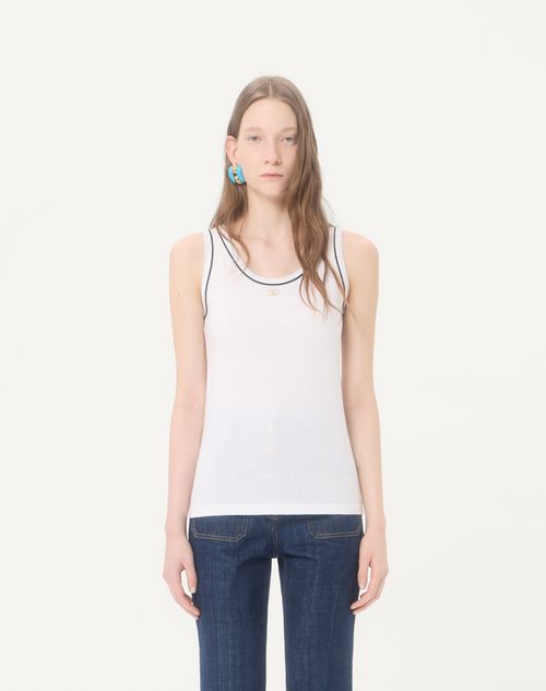 Valentino - Cotton Jersey Top - White/ Black - Woman - T-shirts And Sweatshirts
