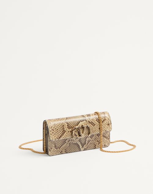 Valentino Garavani - Vlogo Signature Python Chain Wallet - Cream - Woman - Wallets And Small Leather Goods
