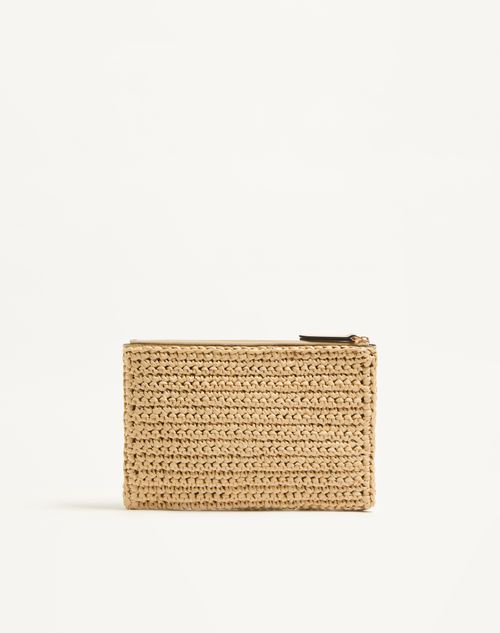 Valentino Garavani - Valentino Garavani Viva Superstar Small Pouch In Synthetic Raffia - Natural/butter - Woman - Clutches
