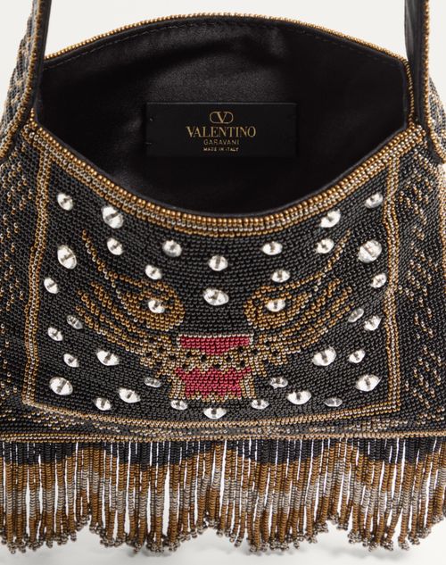 Valentino Garavani - Valentino Garavani Nellcôte Small Embroidered Shoulder Bag With Fringes - Black - Woman - Shoulder Bags