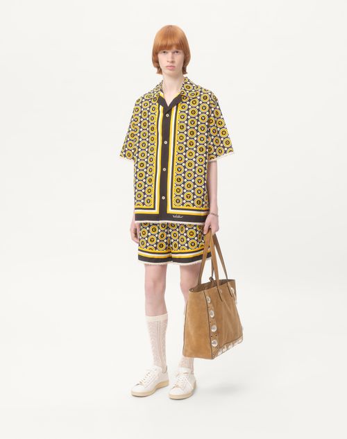 Valentino - Cotton Poplin Bermuda Shorts With Bulles Royales Print - Black/yellow/ivory - Man - Pants And Shorts