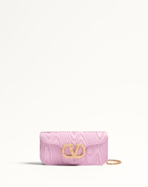 Valentino Garavani Garavani Locò Moiré Fabric Clutch With Jewel Logo Woman Rhododendron/crystal Uni In Pink