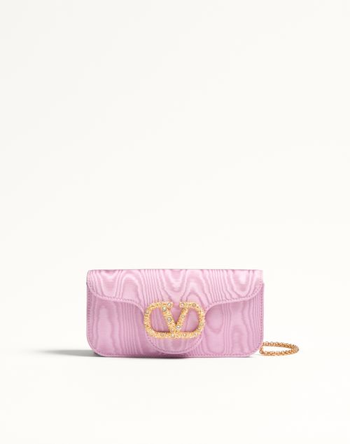 Valentino Garavani Garavani Locò Moiré Fabric Clutch With Jewel Logo Woman Rhododendron/crystal Uni In Pink