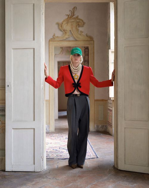 Valentino - Valentino Wool Crepe Jacket - Carmine Red/black - Woman - Jackets And Blazers