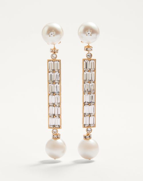Valentino Garavani San Fin Metal Earrings With Swarovski Crystals And Pearls Woman Gold/cream/crystal Onesize