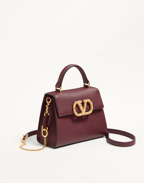 Valentino Garavani - Valentino Garavani Vsling Small Handbag In Grainy Calfskin With Jewel Logo - Rosewood - Woman - Top Handle Bags