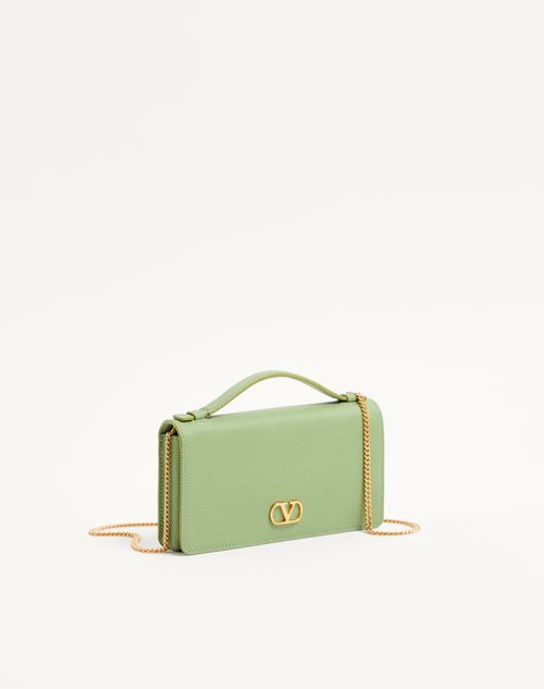 Valentino Garavani - Vlogo Signature Grainy Calfskin Wallet With Chain - Mint - Woman - Wallets And Small Leather Goods