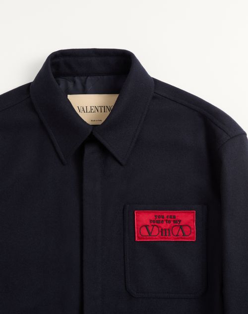 Valentino - Valentino Shirt Jacket In Lightweight Wool Cloth With You Can Come To My Villa Label - Navy - Man - Outerwear