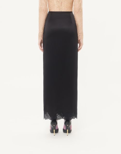 Valentino - Jupe Longue En Crêpe Satin Avec Dentelle - Noir - Femme - Jupes
