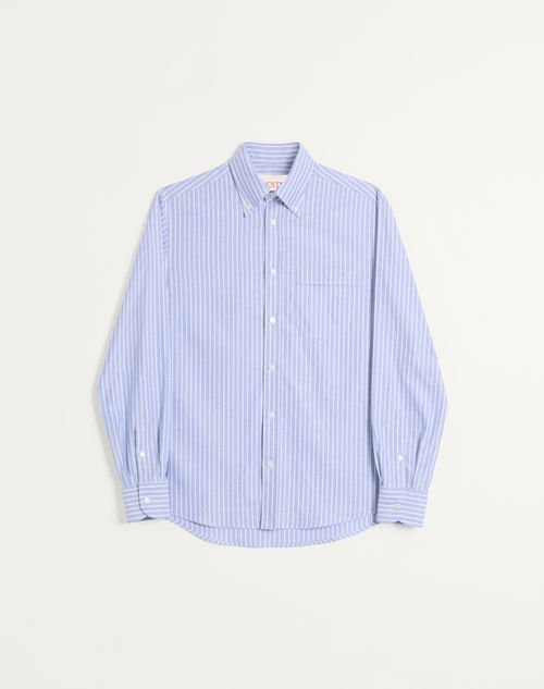 Valentino - Vlogo Embroidered Cotton Shirt - White/azure - Man - Shirts