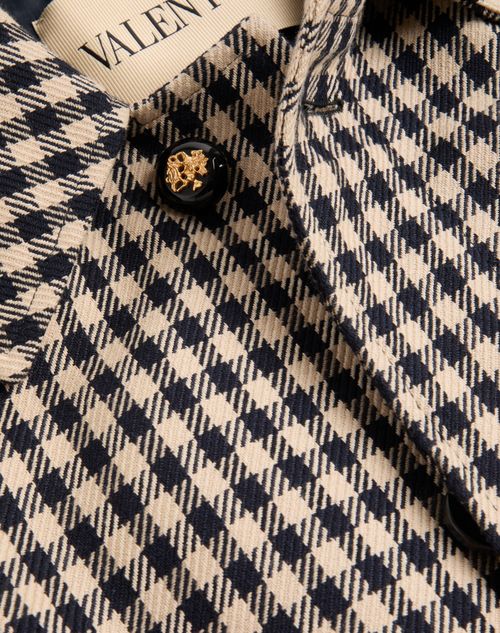 Valentino - Single-breasted Cotton And Wool Coat With Vichy Pattern - Navy/beige - Man - Coats And Blazers