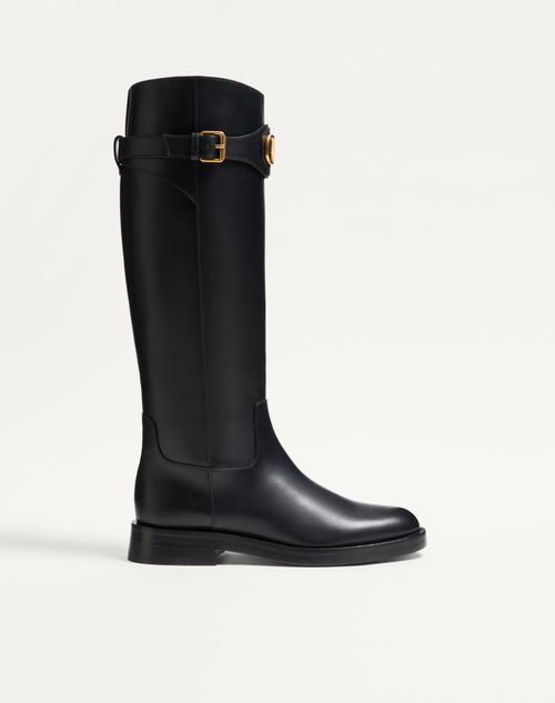 Valentino Garavani Vlogo Signature Calfskin Boot 30mm Woman Black 37