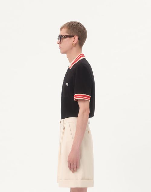 Valentino - Cotton Piqué Polo Shirt With Vlogo Patch - Black - Man - Tshirts And Sweatshirts
