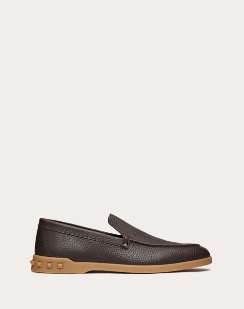 Valentino Garavani - Leisure Flows Slip-on In Grainy Calfskin - Ebony - Man - Loafers And Driver