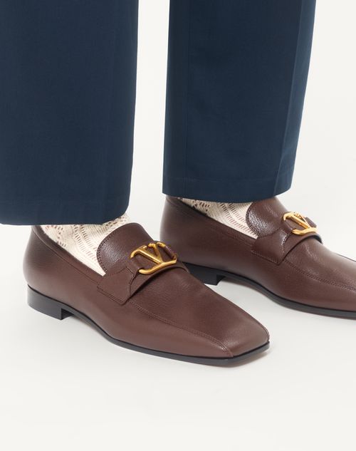Valentino Garavani - Vlogo Signature Kidskin Loafer - Brown - Man - Loafers And Drivers
