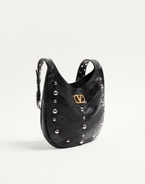 Valentino Garavani - Valentino Garavani Hoboho Small Nappa Leather Hobo Bag With Chevron Pattern And Studs - Black - Woman - Shoulder Bags