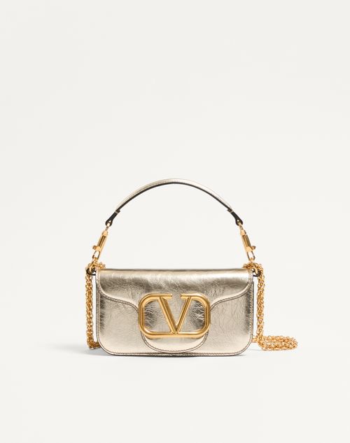 Valentino Garavani Small  Locò Metallic Calfskin Shoulder Bag Woman Platinum Uni