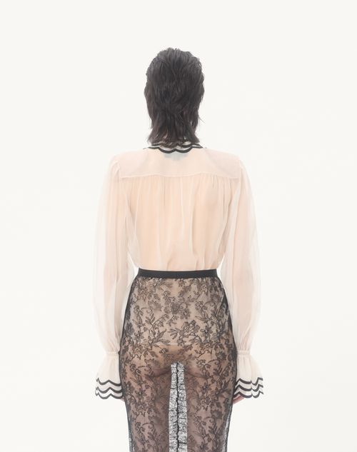 Valentino - Embroidered Organza Shirt - Vanilla/black - Woman - Shirts And Tops