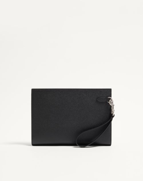 Valentino Garavani - Pouch Valentino Garavani Vlogo Signature In Vitello Granato - Nero - Uomo - Clutches E Pouch