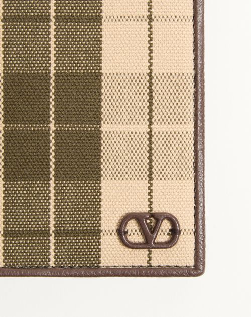 Valentino Garavani - Vlogo Signature Cardholder In Checked Fabric - Green/beige - Man - Wallets And Small Leather Goods